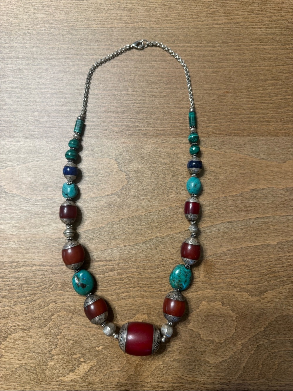 Bohemian Turquoise & Deep Red Bead Necklace